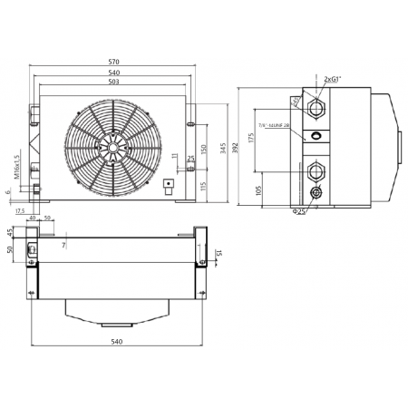 CHŁODNICA OLEJU HYDRAULICZNEGO 150 l/min 230V Z TERMOSTATEM